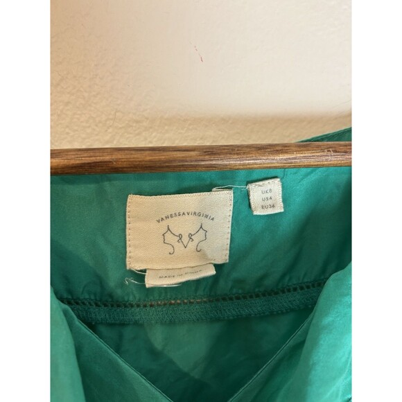 Anthropologie 4 Silk Blouse Blue Ruffle Neck Top Satin Boho Peasant Fairy Whimsy - Picture 2 of 4